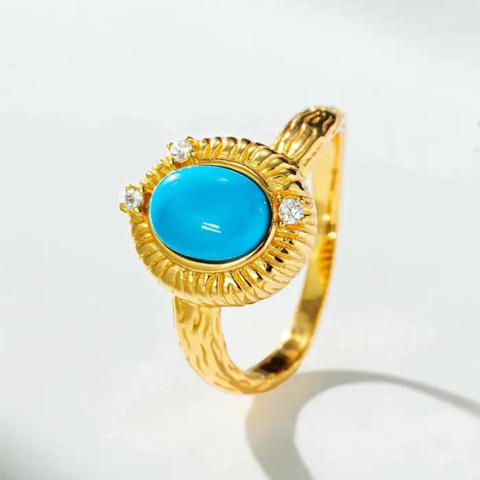 Bague Vinregem Ovale Turquoise Diamant Blanc Style Vendange Pour Femmes Occasions Spéciales