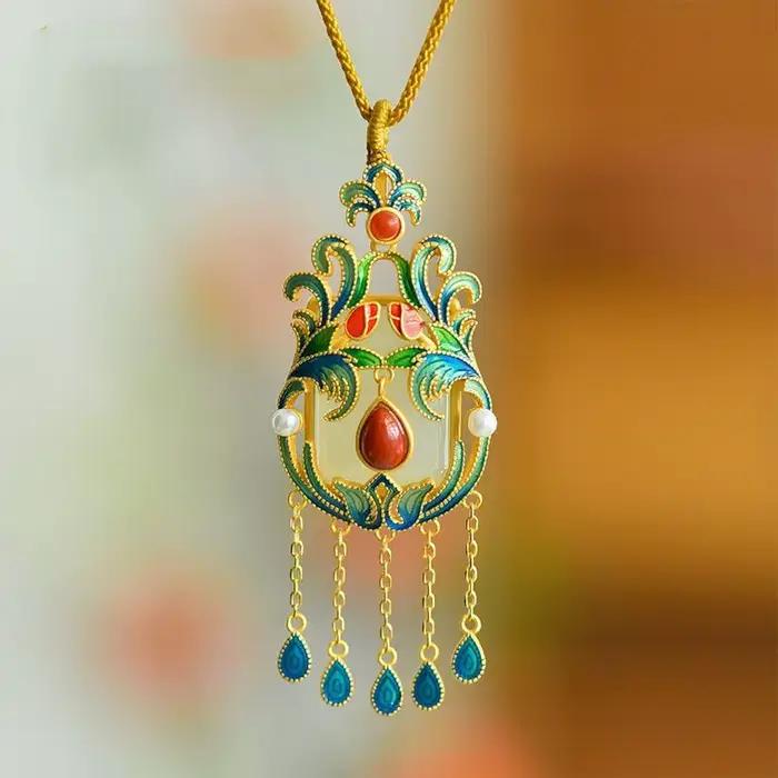 Collier à pampilles en jade naturel Hetian, pendentif de luxe, style court, chaînes glamour vintage,