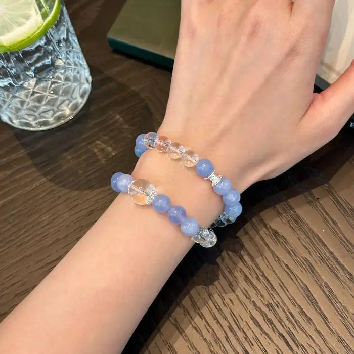 Brume de mer aigue-marine fraîche cristal blanc Double cercle Bracelet Simple exquis main chaîne Ins