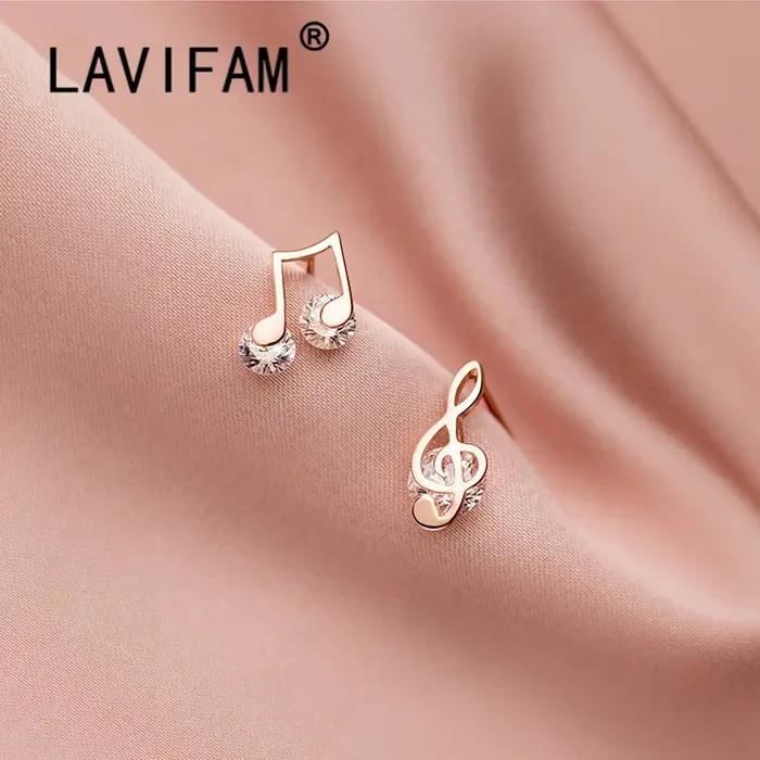 LAVIFAM – boucles d'oreilles Note de musique en argent Sterling 925, zircone asymétrique, bijoux pou