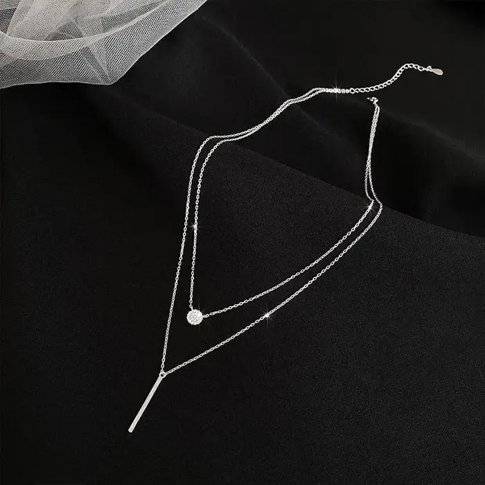 Collier Double rond en diamant Flash carré pour femmes