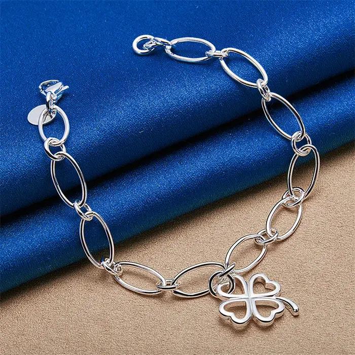 Bracelet trèfle exquis en argent sterling 925 de 8 pouces pour les fêtes féminines