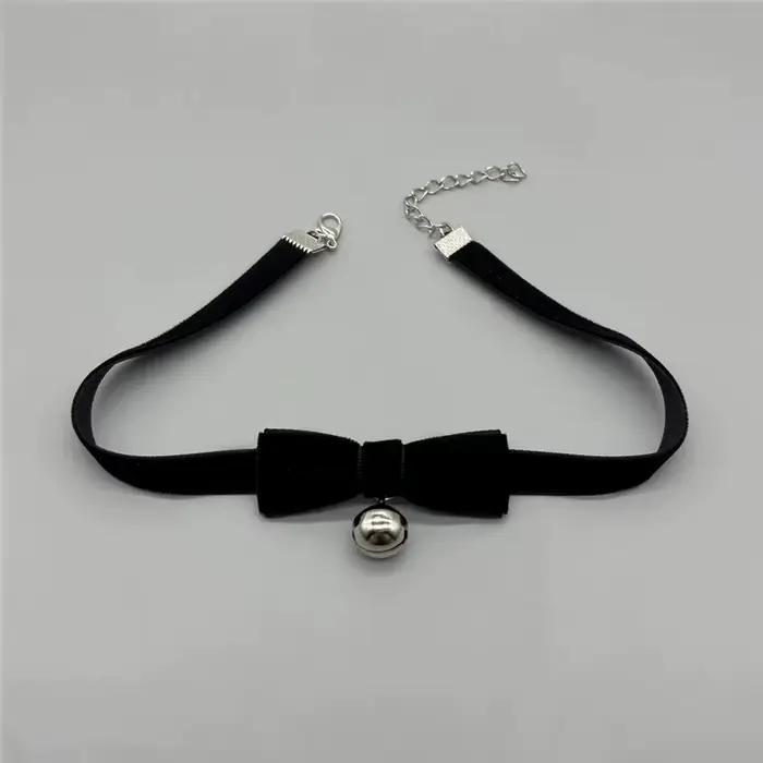 Collier ras du cou avec nœud en velours pour femmes, pendentif cloche, chaîne de clavicule, élégant,