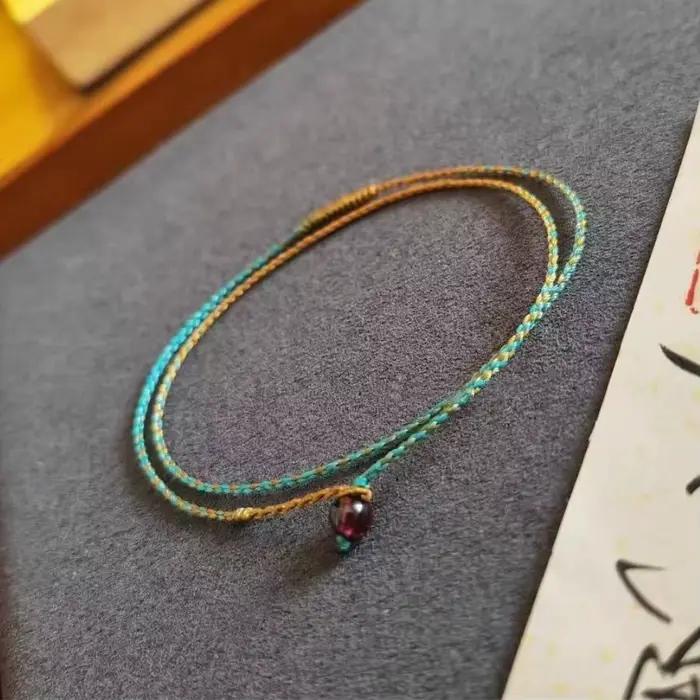 Bracelet porte-bonheur en corde bleue et verte, fait à la main, peut porter une perle, bricolage, cadeau pour amoureux des femmes et des hommes, Bracelet d'amitié à Double boucle