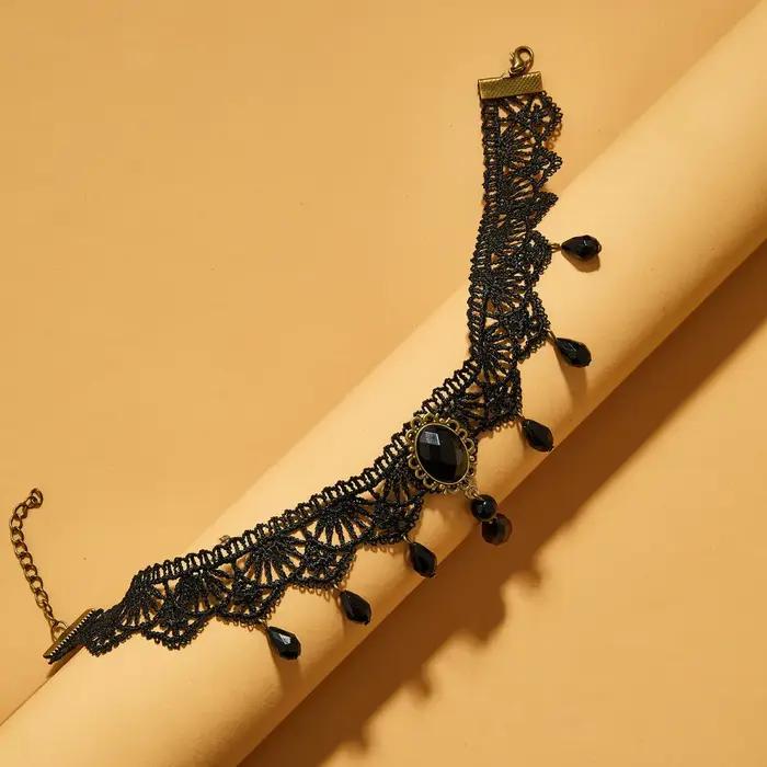 Collier Ras du Cou en Dentelle Noire pour Femmes Style Décontracté Bijou Bohème Occasions Spéciales Halloween