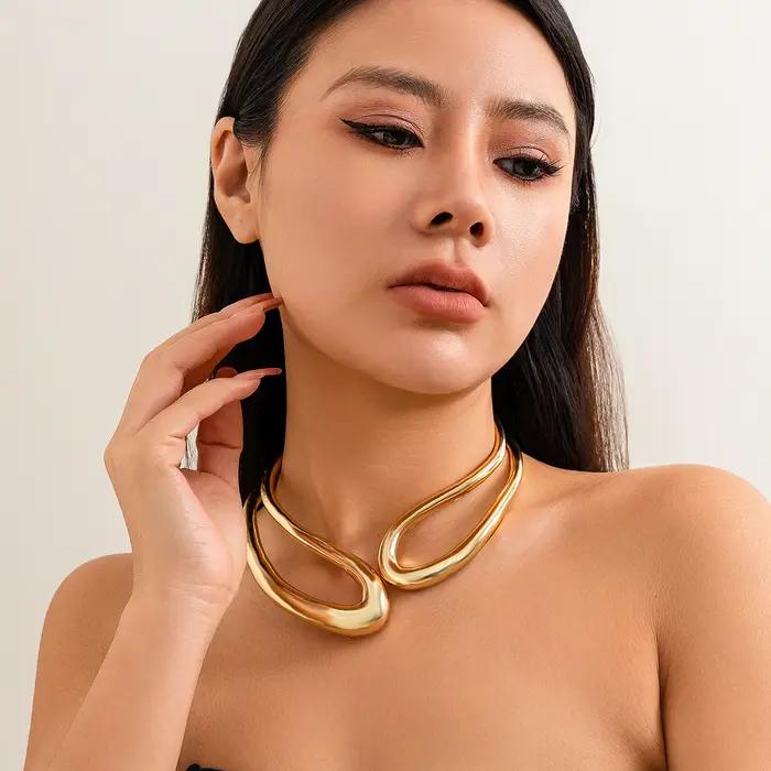 Salircon – collier ras du cou géométrique exagéré en métal