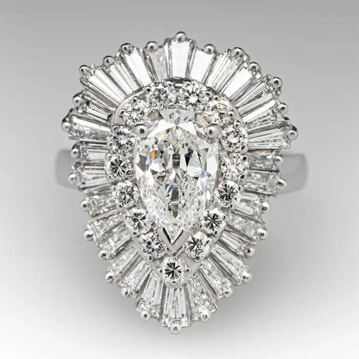 Bague en Zircon pour femmes, nouveau Design, goutte d'eau en diamant, argent 925, exagérée et Grandes bijoux, fête de mariage, anniversaire, Gifti