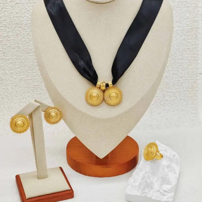 Ensemble de boucles d'oreilles et bagues plaquées or 24 carats pour femmes, Jiamila, bijoux de dubaï