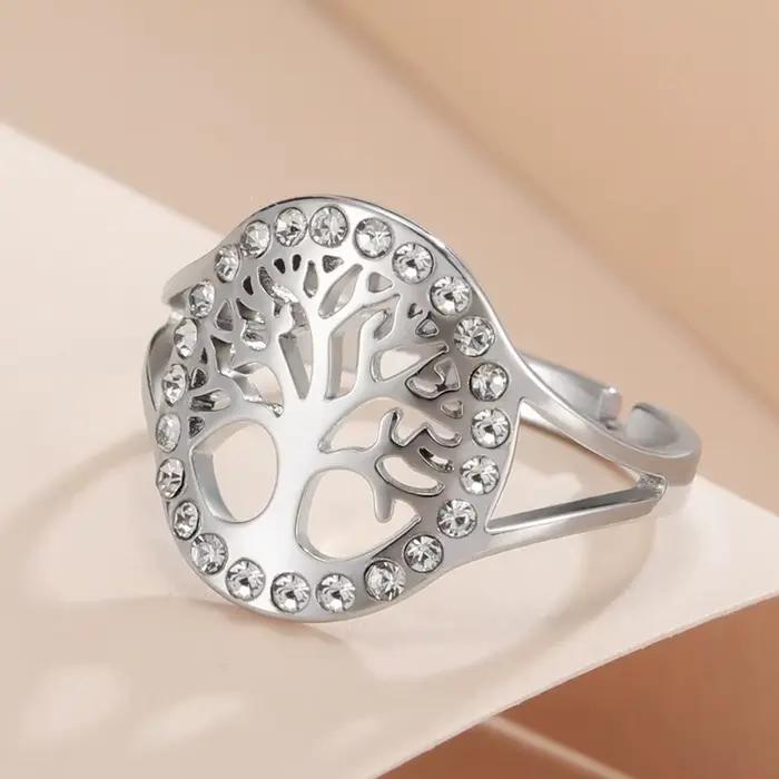 Dawapara – bague arbre de vie pour femmes, anneau réglable en Zircon transparent, arbre généalogique