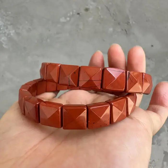 Bracelet en pierres naturelles rouge jaspe géométrique pour femme décontracté sportif occasions spéciales