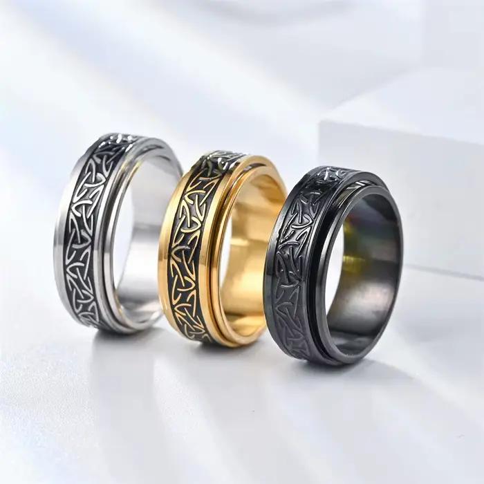 Anneau en acier inoxydable vintage viking celtique noeud rune rotatif pour hommes occasions spéciales cadeau romantique