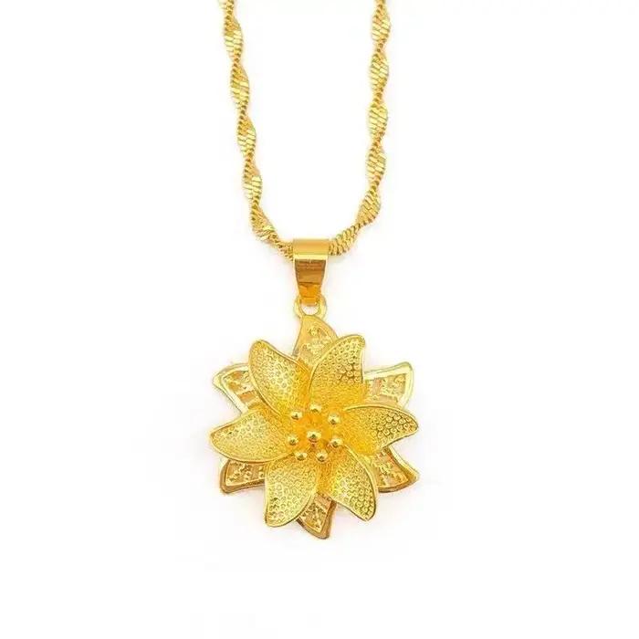 Collier pendentif en or jaune pur 18 carats pour femmes