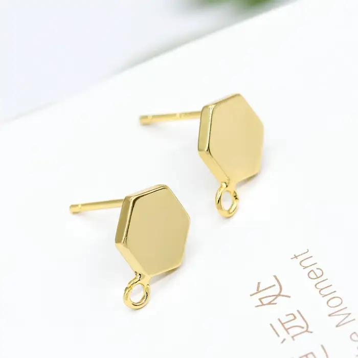 Boucles d'oreilles hexagonales plaquées or 14 carats, boucle d'oreille simple, crochet, matériel de bijoux pour le bricolage, boucle d'oreille exécutive, vente en gros, 6 pièces