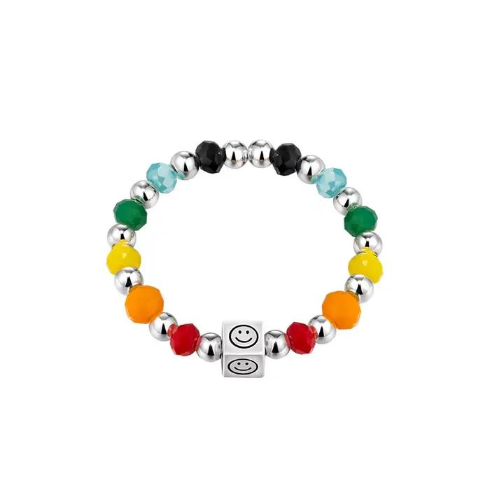 ANENJERY carré coeur couleur arc-en-ciel perlé bague femme mignon Index bague femme anel