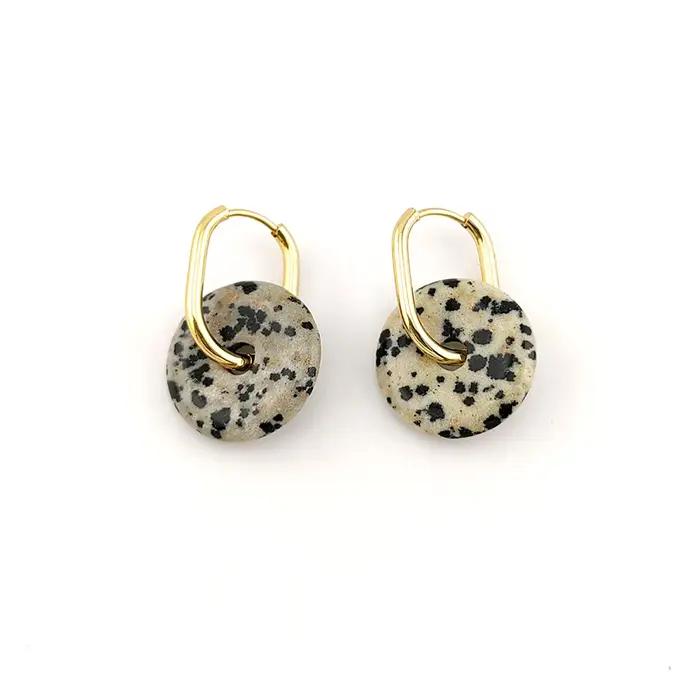 Boucles d'oreilles créoles en pierre naturelle et acier inoxydable pour femmes occasions spéciales élégantes et modernes