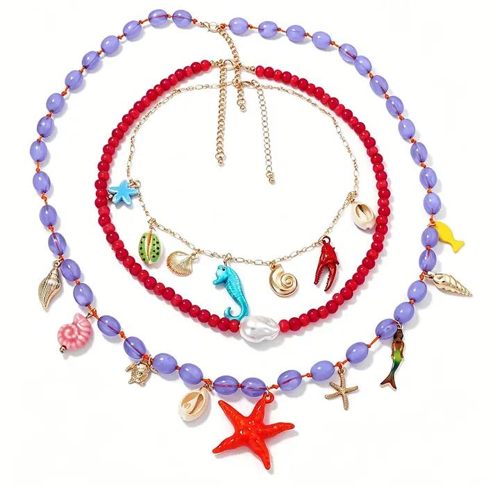Collier ras du cou coloré en résine perlée pour femmes style bohème tracker de fitness et d'humeur occasions spéciales perles géométriques alliage de zinc