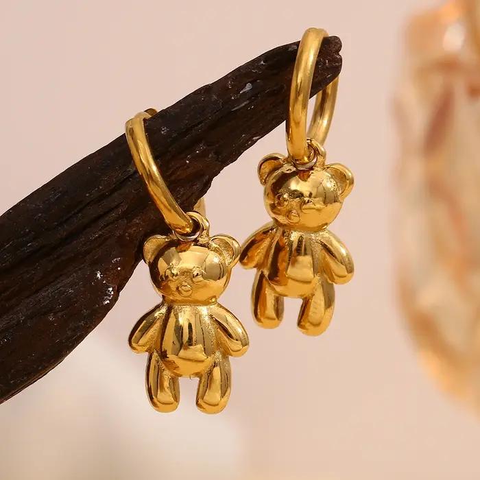E.B.belle-Boucles d'oreilles créoles petit ours plaqué or