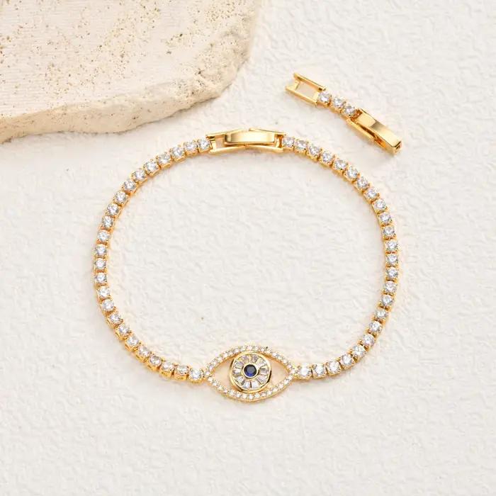 Bracelet chaîne Vnox Classic Evil Blue Eye en zircone pour femmes, bracelet tennis plaqué or, zircone AAA, bracelets porte-bonheur, bijoux