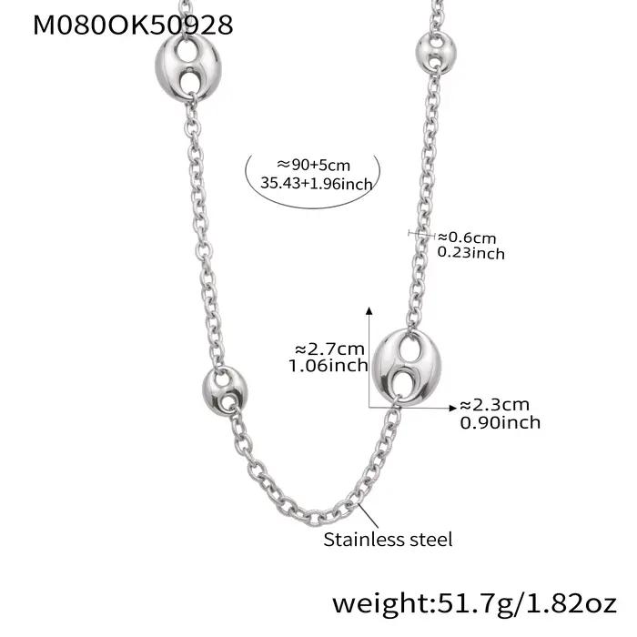 Chaîne épaisse en argent doré, collier Long de 95cm, pendentif ovale en acier inoxydable plaqué or p