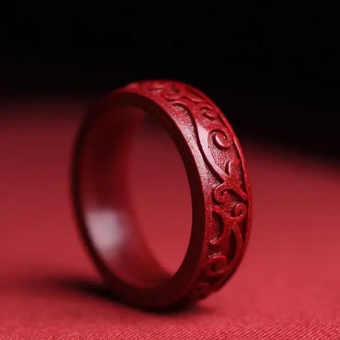 Bague Cinabre Authentique Naturelle pour Femme, Alliance de Mariage Intemporelle, Bijou de Luxe pour Occasions Spéciales, Alliances de Fiançailles Géométriques