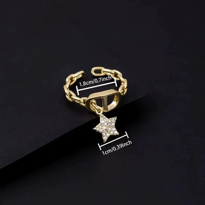 Nouvelle bague ajustable pour femme, design de niche, motif étoile, diamant et lettre CD, tendance,