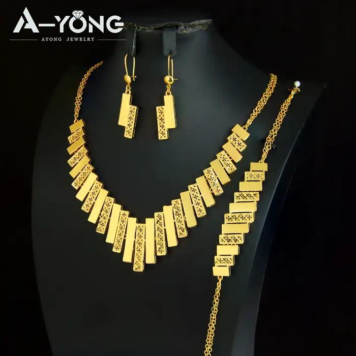 Magnifique ensemble de bijoux de mariage de dubaï plaqué or 21 carats