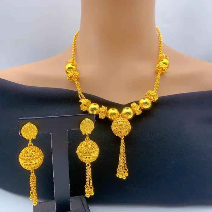 Ensemble de bijoux africains pour femmes, collier et boucles d'oreilles plaqués or indien de Dubaï,
