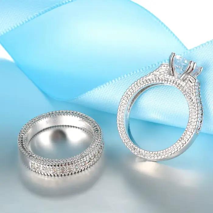 Ensemble de bagues de fiançailles en argent Sterling 925 serties de zircon cubique pour mariage et célébrations importantes pour femmes