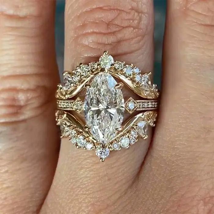 Bague coupe Marquise en zircone cubique pour femmes, ensemble de mariage, bijou de luxe pour cérémonies et occasions spéciales