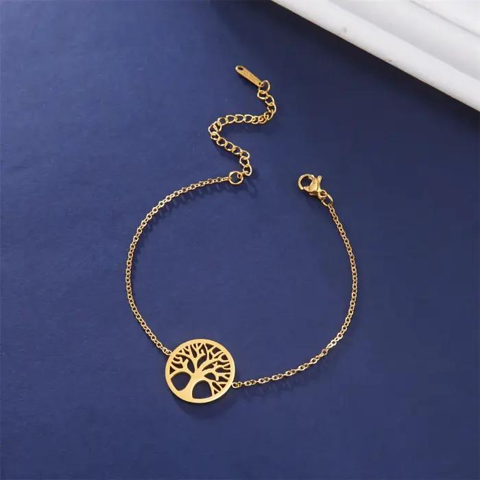 Bracelet Arbre de Vie Plaqué Or Acier Inoxydable Bijoux Luxe Femme Occasions Spéciales Croissance Vitalité Nature