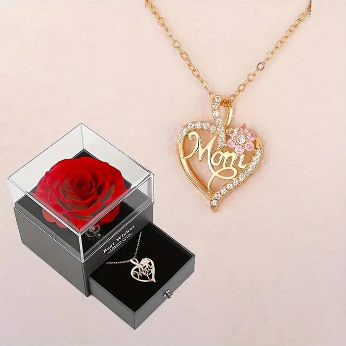 Collier pendentif coeur maman avec boîte-cadeau Rose
