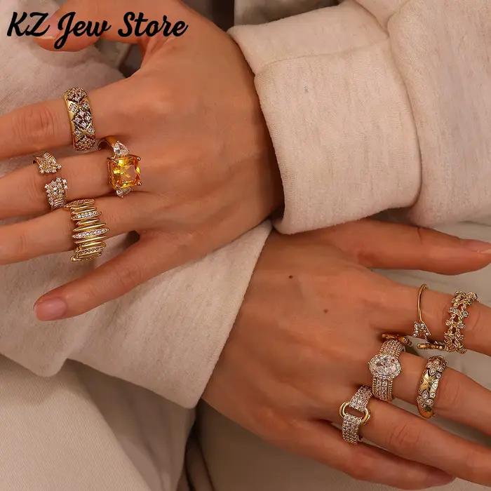 Bague en zircon doré avec motifs géométriques et papillon pour femmes, bijou de fête et cadeau d'occasion spéciale