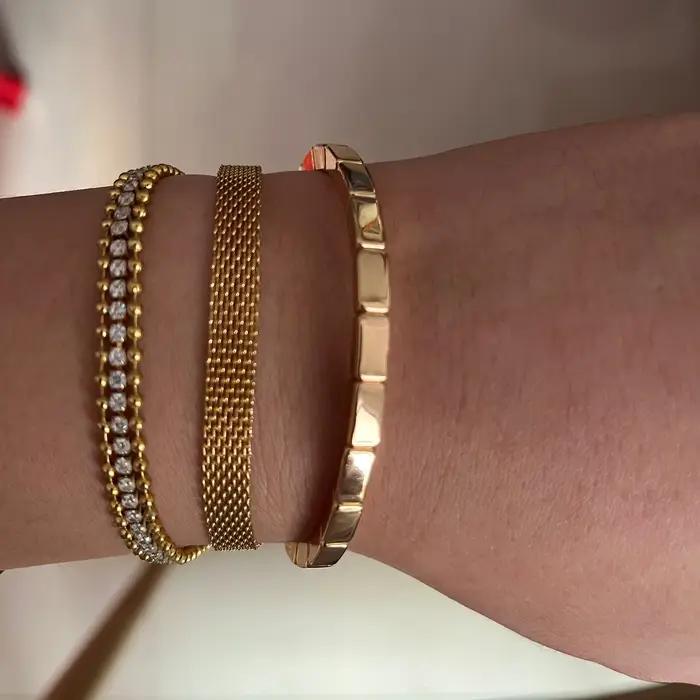 ZMZY Bracelet de Tennis en maille européenne pour femmes mode plaqué or chaîne en acier inoxydable bijoux