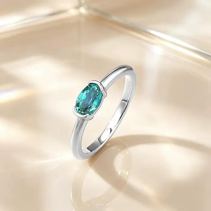 Vinregem – bague ovale en tourmaline Paraiba de laboratoire, 4x6 MM, 100% argent Sterling 925, simple, pour femmes, bijoux fins, cadeaux de mariage, vente en gros