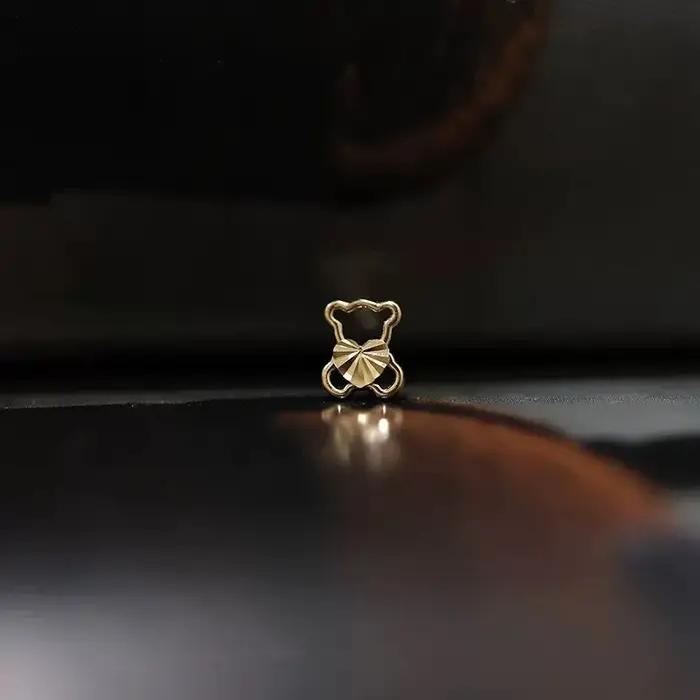Boucles d'oreilles en argent sterling 925 plaquées or ours mignon forme de cœur pour femmes étudiantes bijoux simples occasion spéciale
