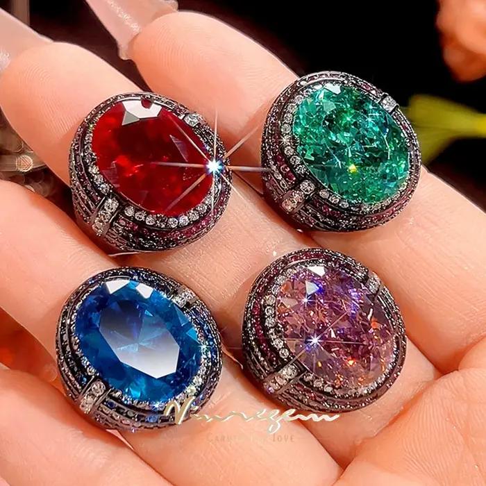 Bague en Tourmaline Paraiba Ovale Créée en Laboratoire Bague de Mariage Ouverte Réglable Pour Fêtes Spéciales