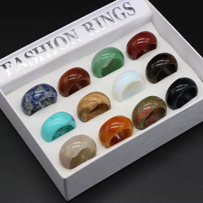 Bagues en pierre naturelle pour femme ou petite amie, bijoux de charme, une diversité de pierres, deux types de modèles, cadeau tendance, largeur 12mm