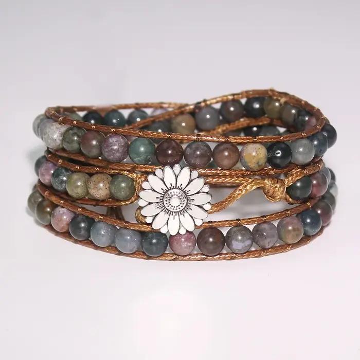 1 pièces bracelet de perles multicouche tissé à la main en pierre naturelle de vente chaude