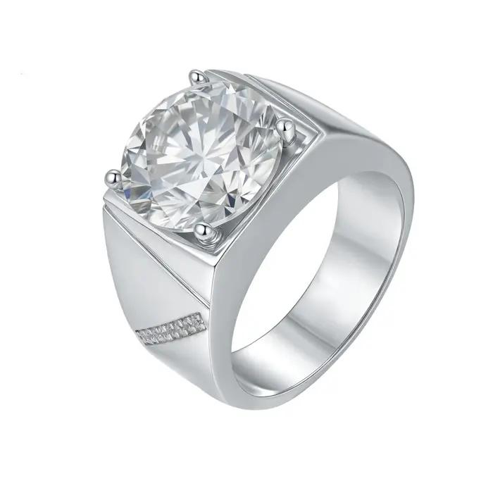Bague Moissonite de 10 carats, couleur D, pierre principale Moissonite, pierres latérales Zirconium, bijou classique pour hommes et femmes, occasion mariage, coffret cadeau inclus