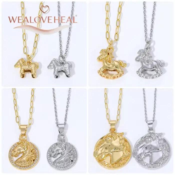 Colliers avec pendentifs de cheval en forme d'animal mignon, collier avec pendentif tête de cheval en laiton plaqué or 18 carats pour femmes/hommes, colliers de bijoux