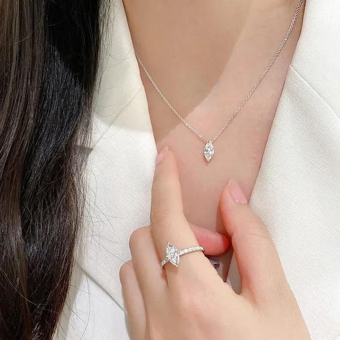 Lnkry – collier Moissanite taille Marquise pour femmes