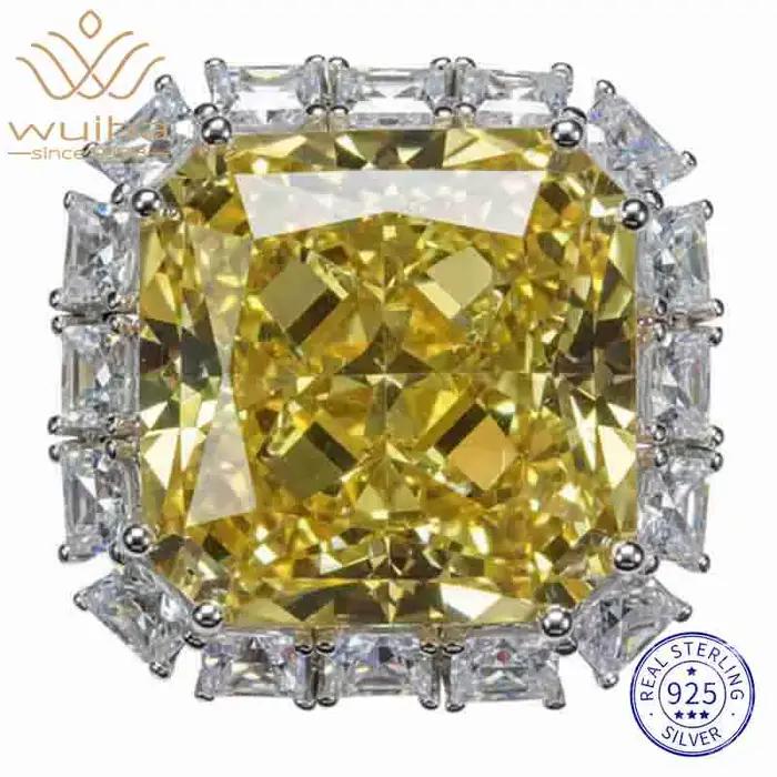 Bague de Cocktail WUIHA en Argent Sterling 925 Saphir Blanc et Diamants Haute Teneur en Carbone Pour Soirées et Occasions Spéciales