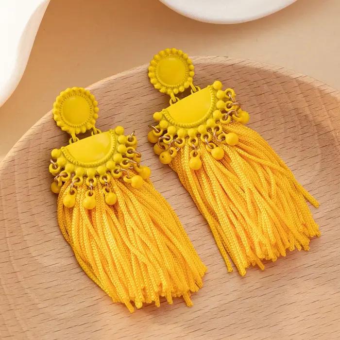 Boucles d'oreilles longues à pampilles, nouveau Style chinois, multicolore, minimaliste, tendance, bijoux de déclaration, accessoires d'oreille
