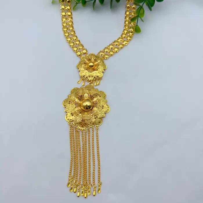 Ensemble de colliers longs et volumineux couleur or 24 carats pour femmes, bijoux de luxe indiens, pendentif de fête, bijoux de Dubaï, accessoires, cadeaux
