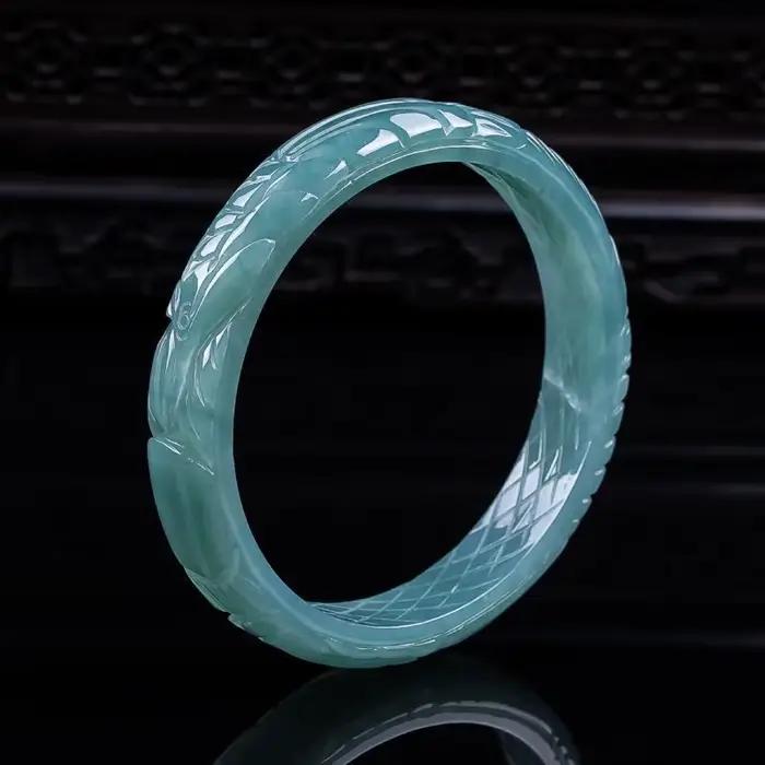 Bracelet en jadéite naturelle de qualité A, motif dragon et phénix sculpté, texture glace, bijou 3D unique, cadeau haut de gamme pour femme