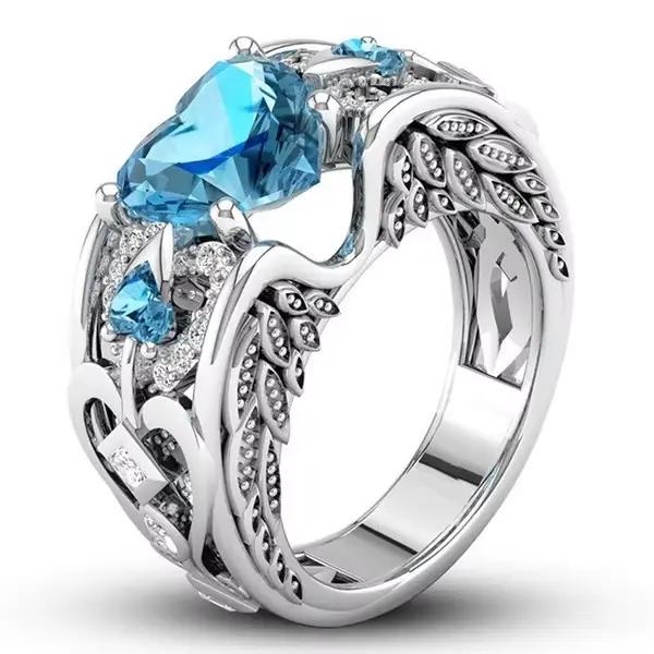 Bague multicolore en argent regardé 925 avec cœur d'amour
