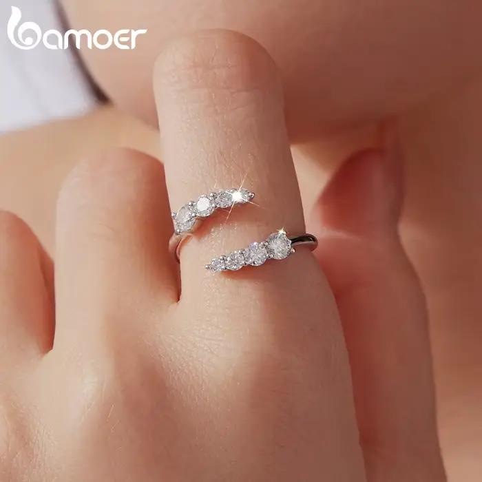 BAMOER – bague ouverte en Moissanite