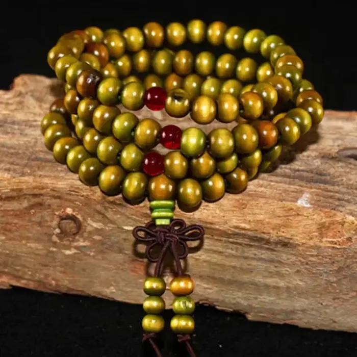 Bracelet en bois de santal naturel 108 perles de méditation pour hommes et femmes style géométrique