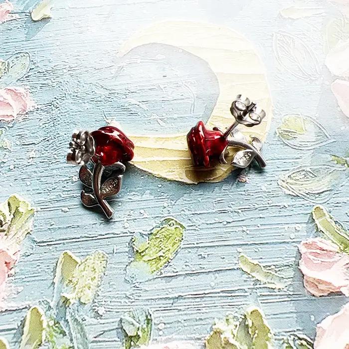 Boucles d'oreilles en forme de Rose rouge pour femmes