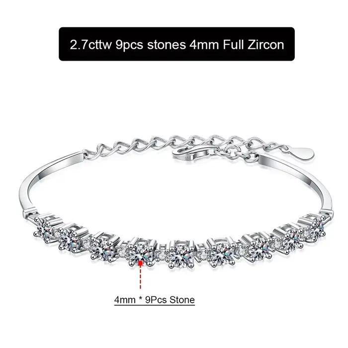 Bracelet Serenity 2,7 ct à 9 pierres entièrement en moissanite pour femme, cadeau en argent sterling